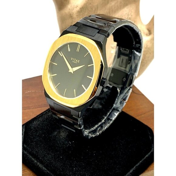 Vitae London Men's Watch Ada 141 Black Dial Gold Bezel Quartz Stainless Steel - Picture 14 of 14